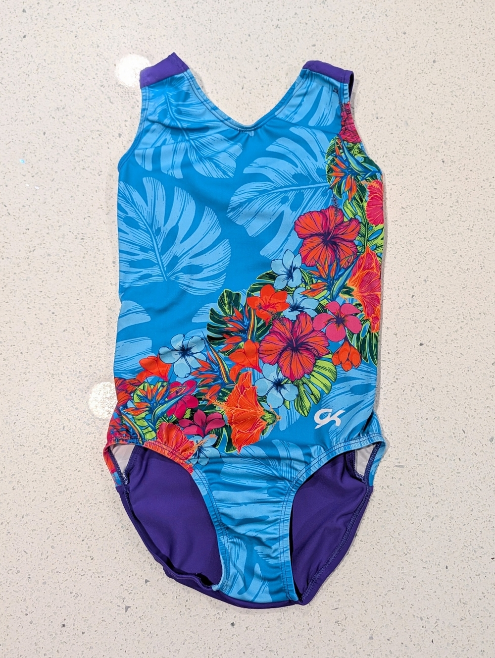 HAWAIIAN GK ELITE Gymnastics Dance Leotard Extra Small HIBISCUS Tropical FLORAL